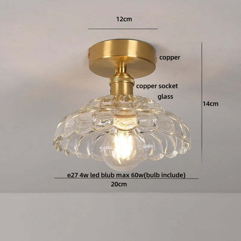 DecorBites™ Amber Glass Wood LED Ceiling Light Fixture for Modern Living Room.