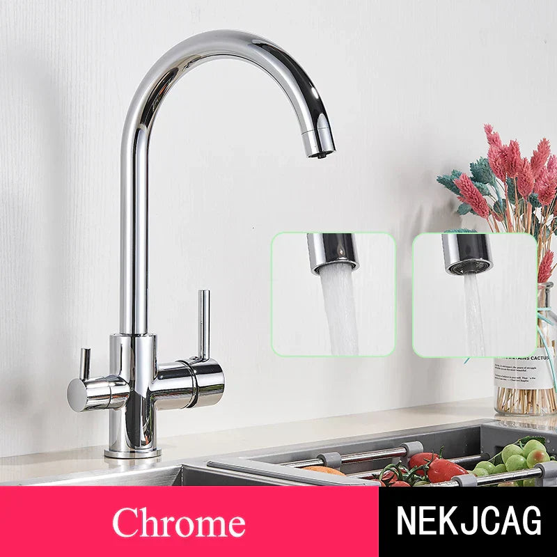 DecorBites™ Black Purified Water Kitchen Faucet Hot Cold Mixer Dual Handles Drinking Water Tap