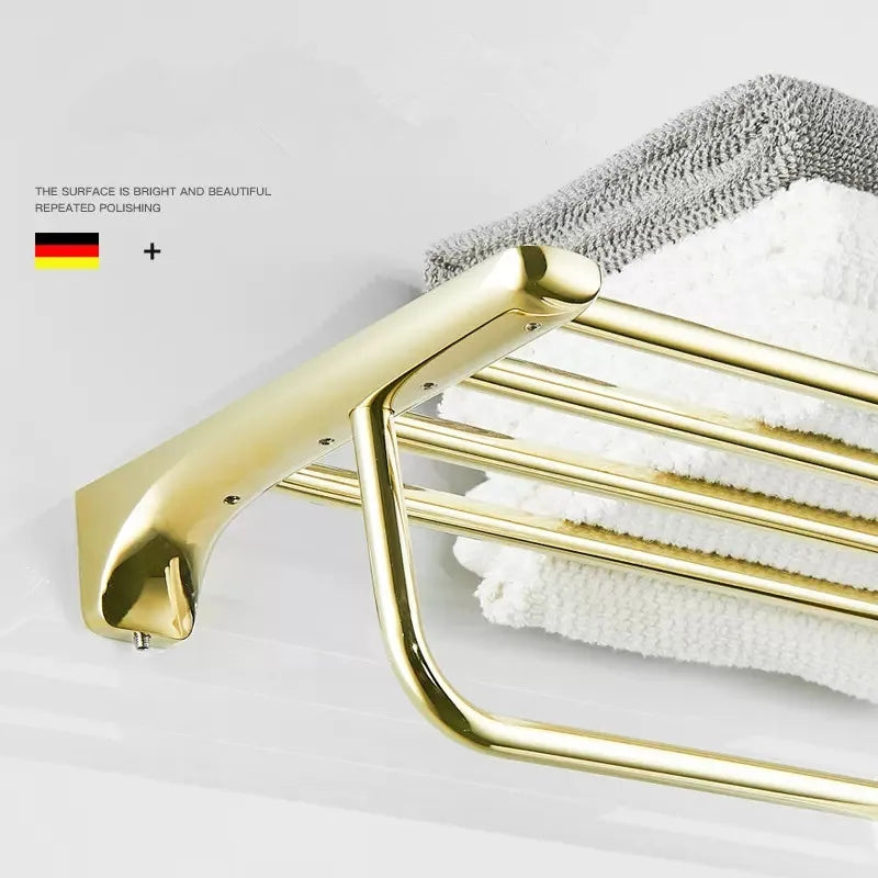 DecorBites™ Gold Bathroom Hardware Set: Towel Rack, Shelf, Paper Holder, Towel Holder, Toilet Brush Holder