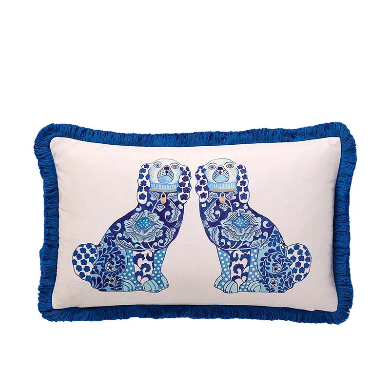 DecorBites™ Handmade Lumbar Pillow Case Lion Dog Floral Decorative Cover