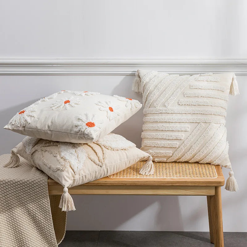 DecorBites™ Ivory Tufted Cushion Cover for Home Decor, Living Room, Sofa, Bedroom