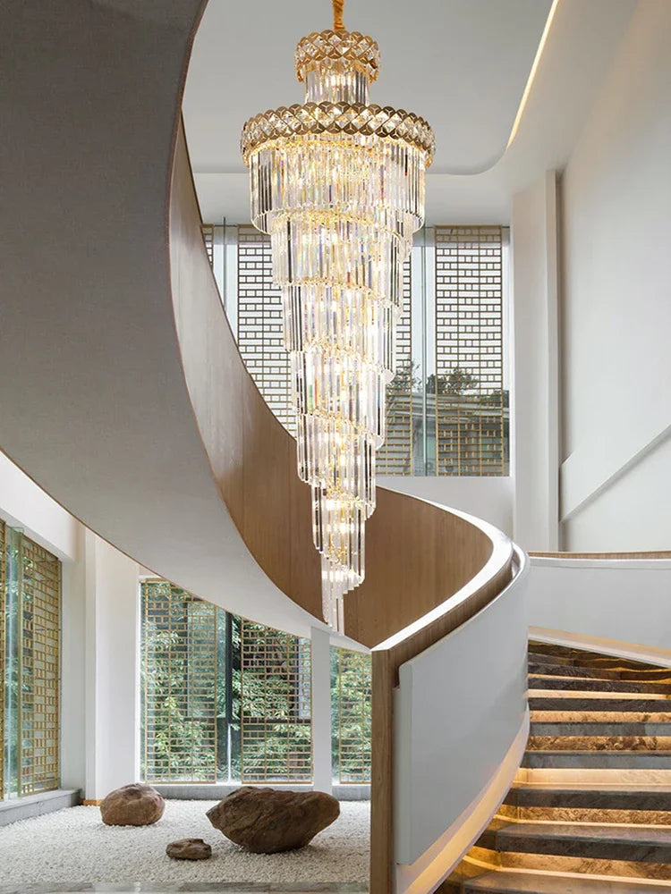 DecorBites™ Gold Stainless Steel Crystal Chandelier Pendant Light for Large Home, Staircase Glam
