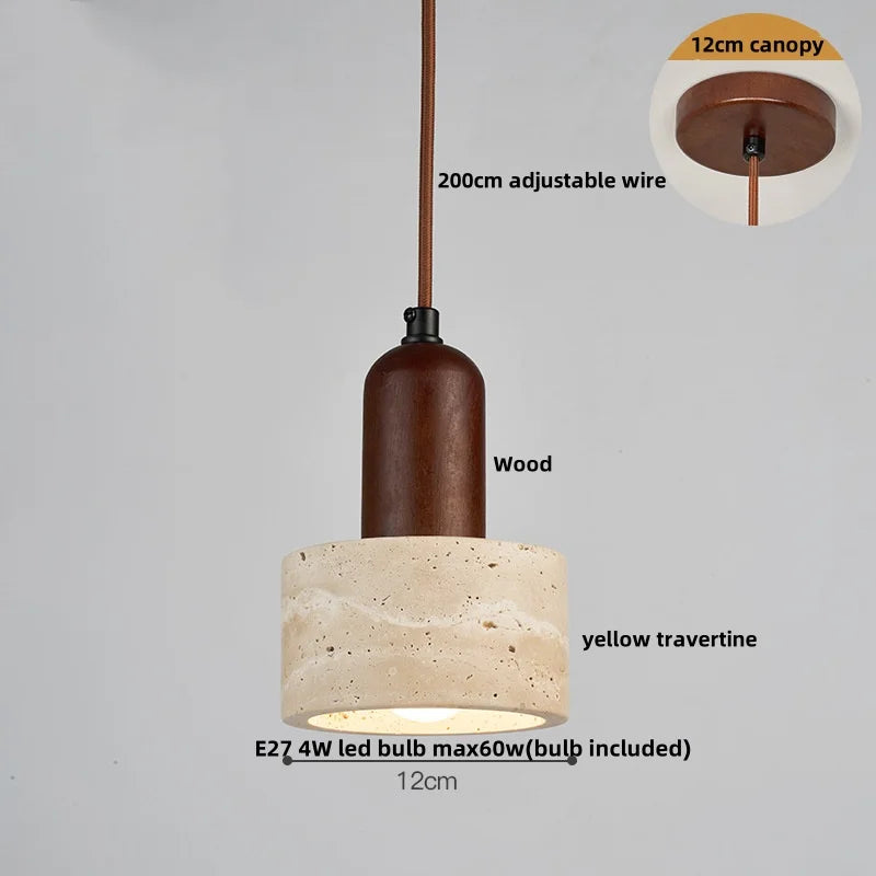 DecorBites™ LED Pendant Light: Japanese Style, Yellow Travertine Wood, Adjustable Hanging Lamp