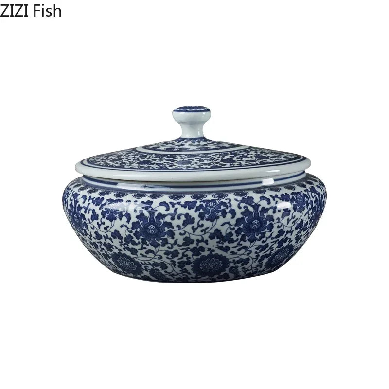DecorBites™ Blue Flower Ceramic Tea Caddy Jar - Living Room Decor or Home Ornament