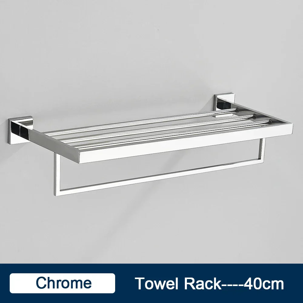 DecorBites™ Black Towel Rack Bar 40cm SUS304 Modern Gold Cloth Holder Wall Mounted