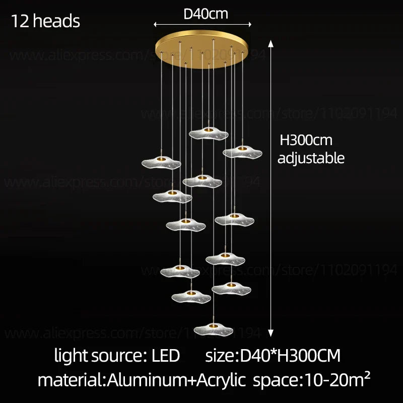 DecorBites™ LED Lotus Leaf Staircase Chandelier: Modern Design for Hotel Lobby, Kitchen & Villa