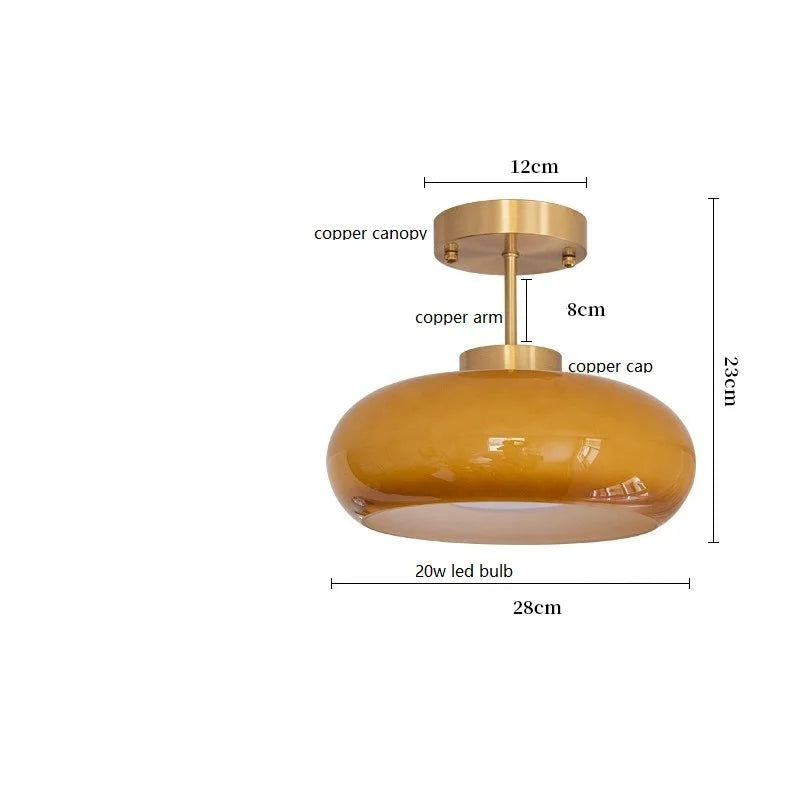 DecorBites™ Copper Bauhaus LED Pendant Light - Orange Glass Fixture for Home Indoor Lighting