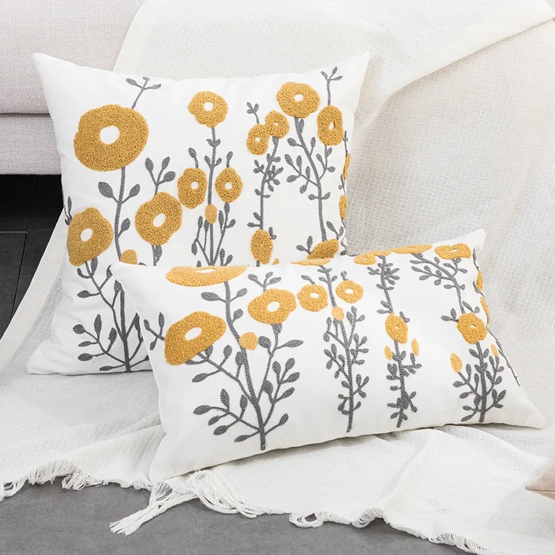 DecorBites™ Botanical Floral Embroidered Cushion Cover - Country Style Decorative Pillowcase