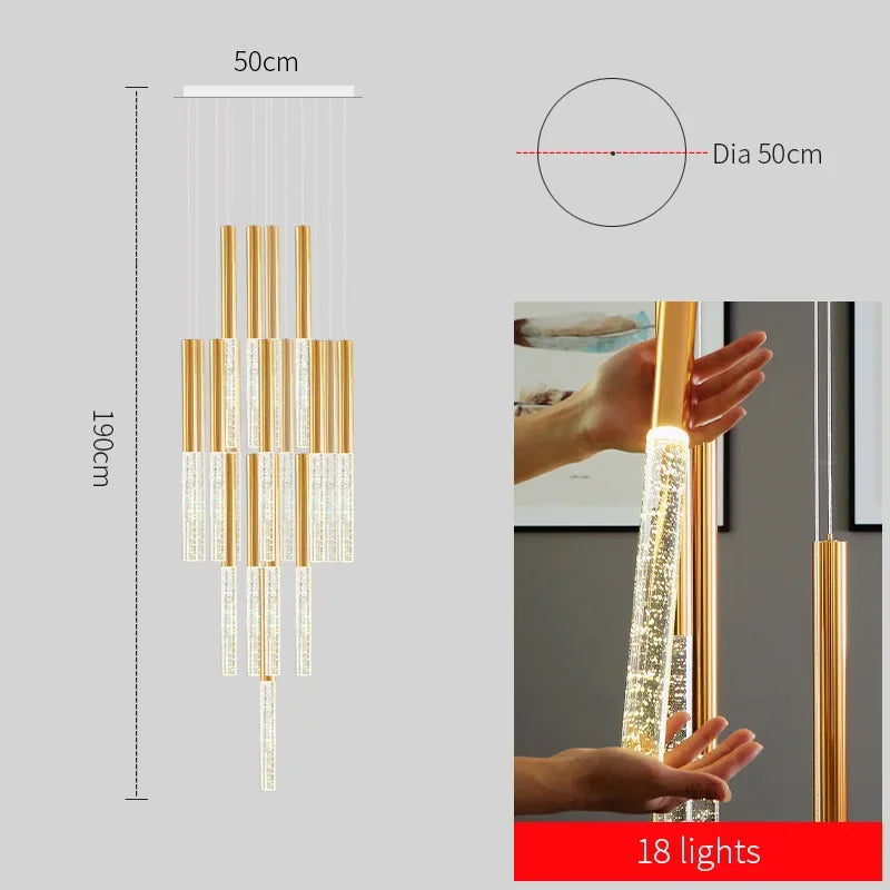 DecorBites™ Crystal Gold Chandelier for Living Room Staircase Kitchen - Modern Nordic Design