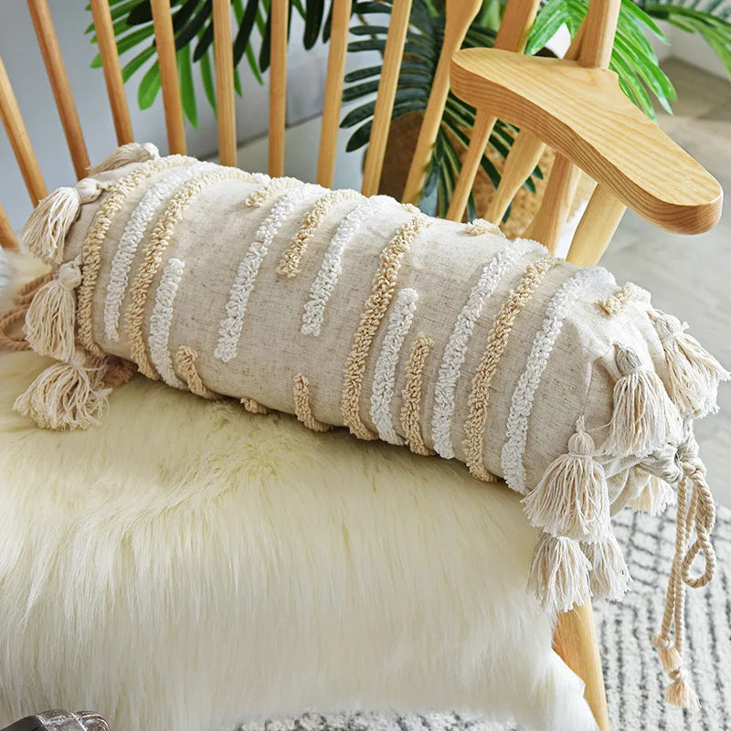 DecorBites™ Candy Boho Tufted Round Lumbar Pillow Cover Set