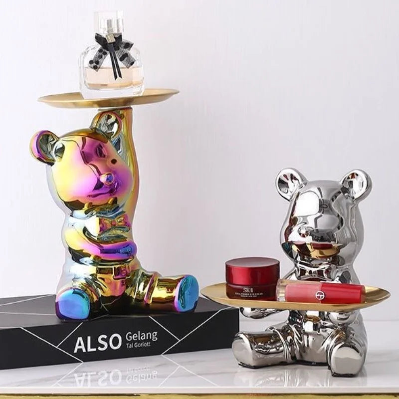 DecorBites™ Bear Doll Storage Tray Piggy Bank Snacks Makeup Key Holder Home Decor Accessory