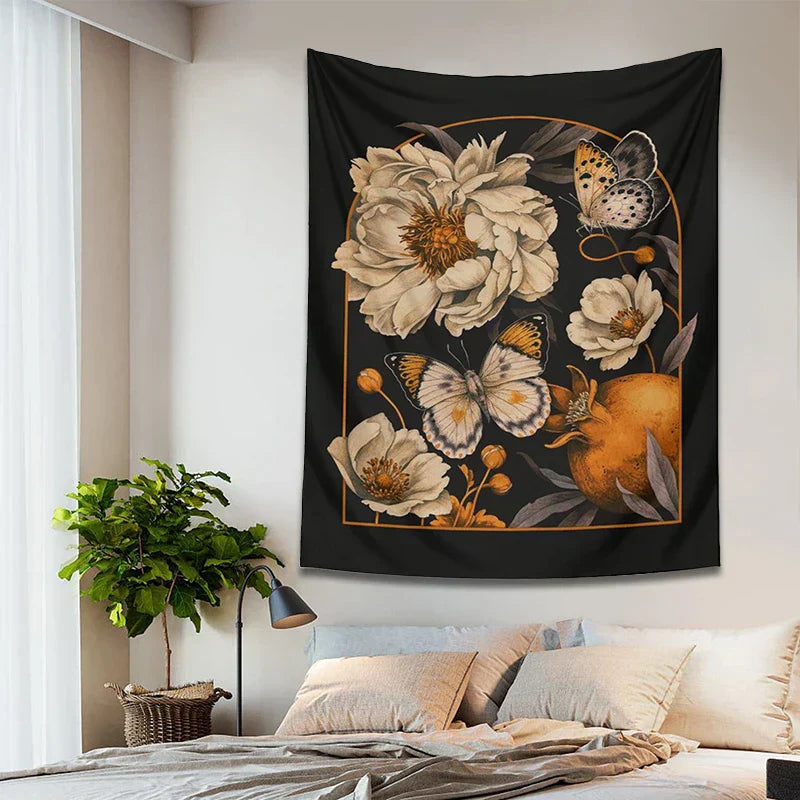 DecorBites™ Butterfly Flower Tapestry Wall Hanging - Bohemian Botanical Celestial Floral Decor