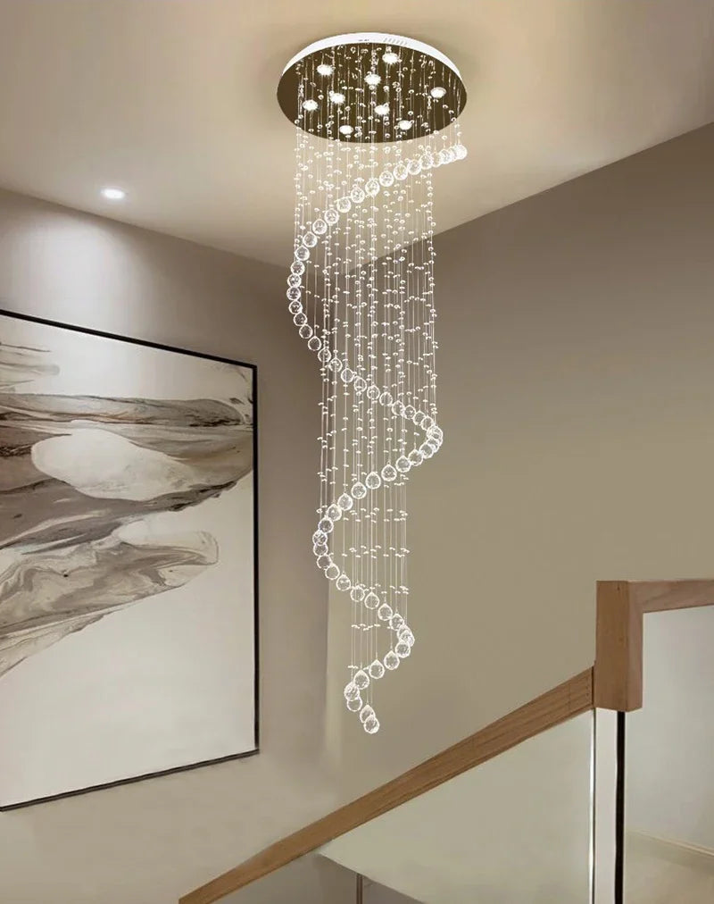 DecorBites™ Crystal Pendant Chandelier for Staircase Hotel Bedroom Hanging Lamp