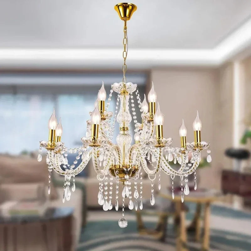 DecorBites™ Crystal Candelabra Pendant Chandelier, Elegant Lighting Fixture for Bedroom, Dining & Living Room