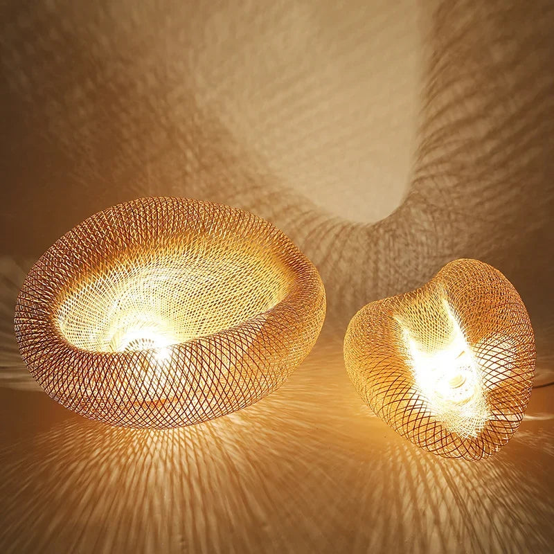 DecorBites™ Bamboo Wave Pendant Lights - Handmade Rattan Shade for Indoor House Lighting