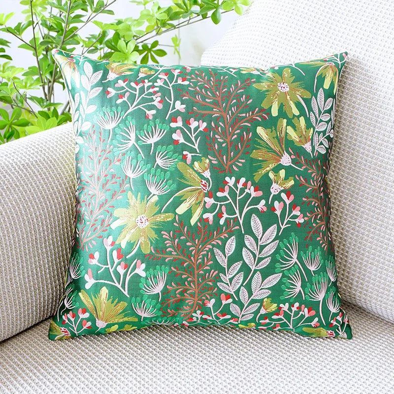 DecorBites™ Jacquard Floral Pillow Cover 45x45cm Pink Green Blue Soft Smooth Touch