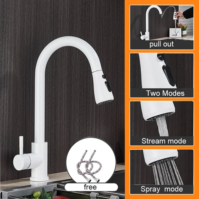 DecorBites™ Black Pull Out Kitchen Sink Faucet - Deck Mounted Stream Sprayer Kitchen Mixer Tap