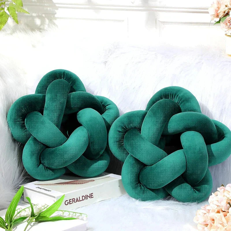 DecorBites™ Green Star Knotted Lumbar Cushion - Handmade Stuffed Throw Pillow