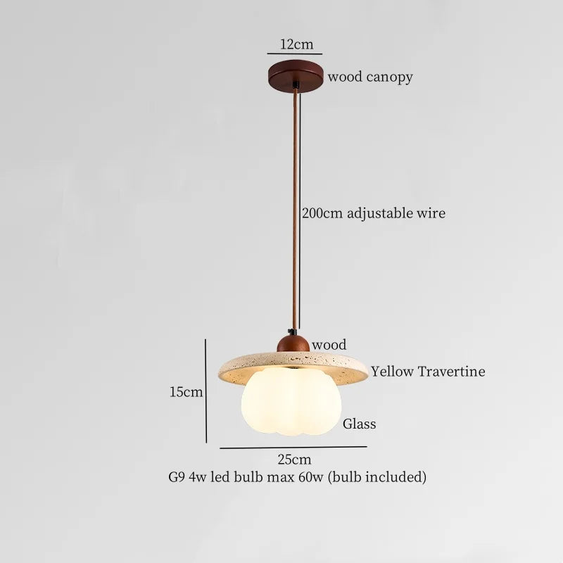 DecorBites™ Japanese LED Hanging Lamp Yellow Travertine Pendant Lighting for Bedroom and Dining Room