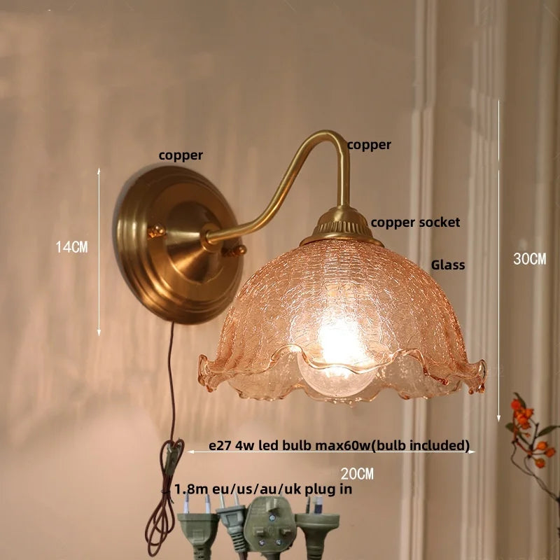 DecorBites™ Amber Flower Glass LED Wall Sconce for Living Room, Cafe, Bathroom Vanity