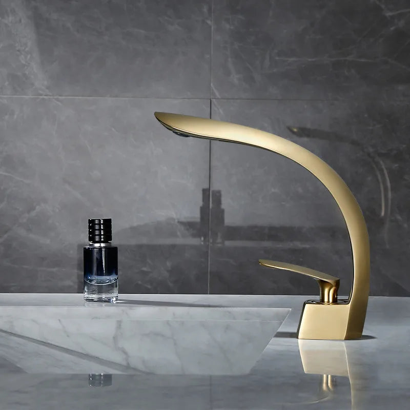 DecorBites™ Brushed Gold Basin Mixer Tap Single Handle Hot Cold Waterfall Faucet
