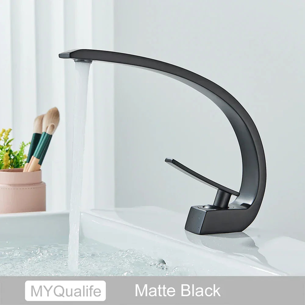 DecorBites™ Brushed Gold Basin Faucet, Deck Mounted Wash Basin Mixer for Bathroom