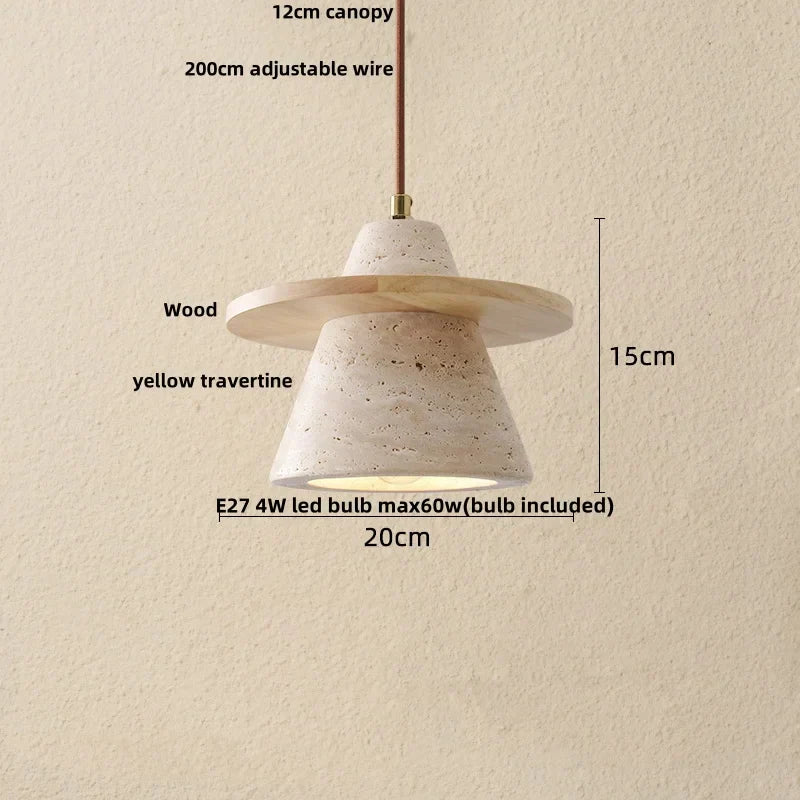 DecorBites™ LED Pendant Lamp Yellow Travertine Japanese Style Adjustable Hanging Light