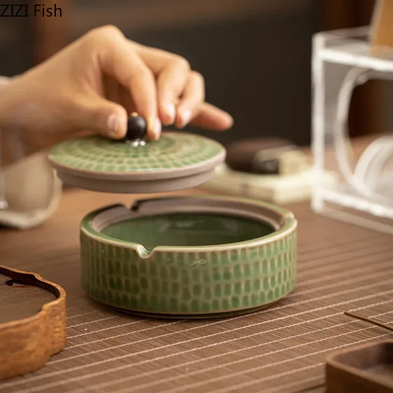 DecorBites™ Ceramic Ashtray with Lid - Stylish Smoking Accessories for Home and Office