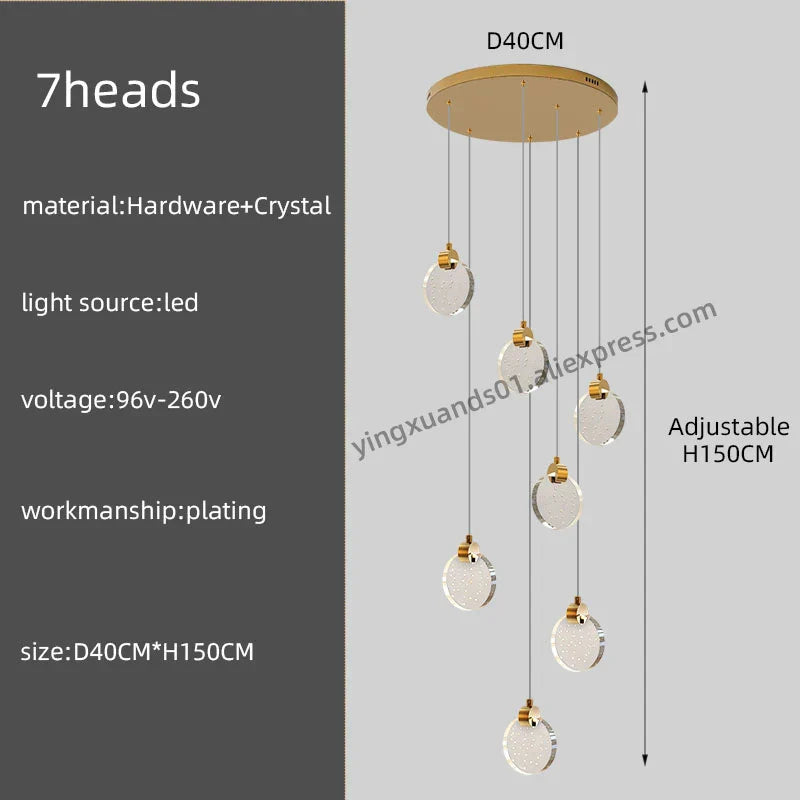 DecorBites™ Crystal Chandelier Pendant Light for Luxury Staircase
