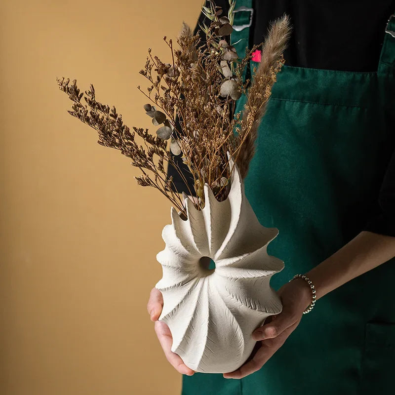 DecorBites™ Conch Shape Ceramic Vase for Artificial Flower Arrangements