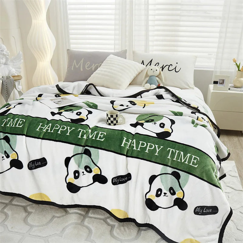 DecorBites™ Cozy Flannel Blanket for All Seasons: Double-Sided Velvet Bed Cover, Single Double