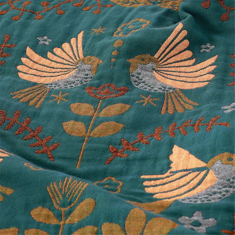 DecorBites™ Birds Jacquard Cotton Gauze Sofa Cover - Non-Slip Blanket for All Seasons