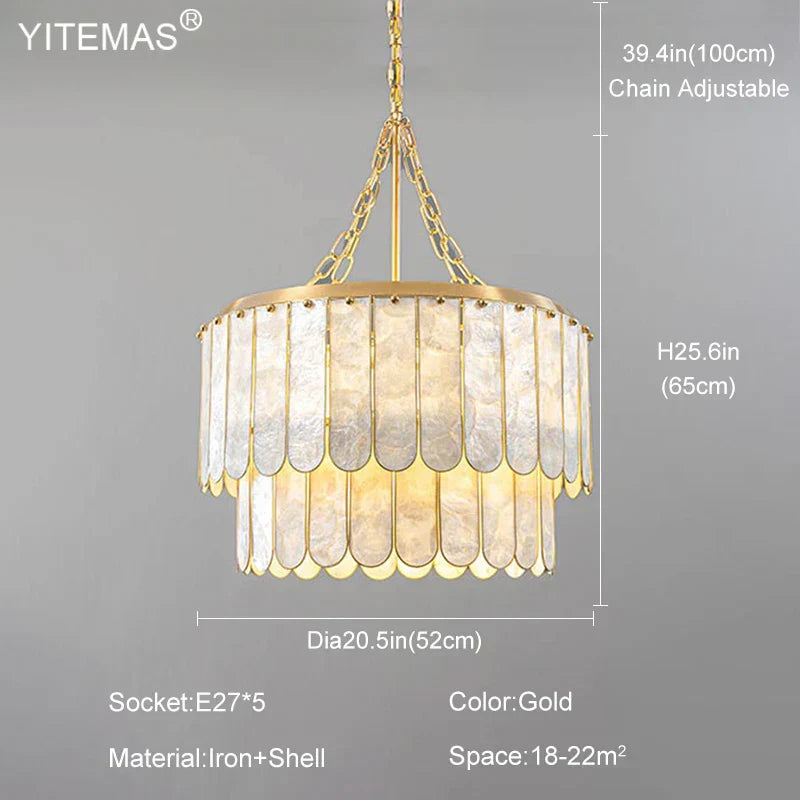 DecorBites™ Gold Shell Chandelier: Elegant Hanging Lighting for Living Room, Bedroom, Kitchen