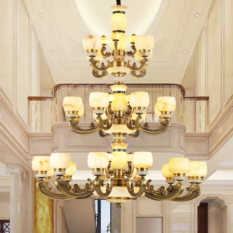 DecorBites™ Jade Chandelier: Stylish Chinese Zen Living Room Lamp for Duplex Building by Guangdong Zhongshan