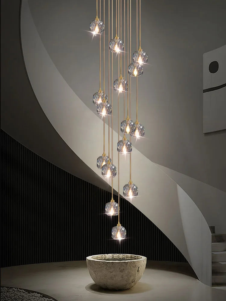 DecorBites™ Crystal Stainless Steel Staircase LED Chandelier for Modern Luxury Interiors