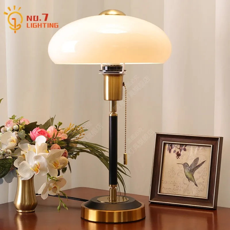DecorBites™ Cream Glass Mushroom Table Lamp for Warmly Lit Romantic Ambiance
