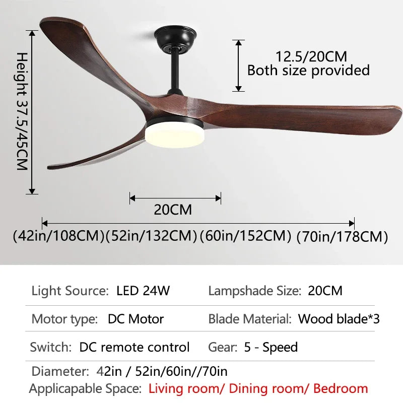 DecorBites™ 70" Luxury Wooden Ceiling Fan with Reversible Motor for Year-Round Comfort
