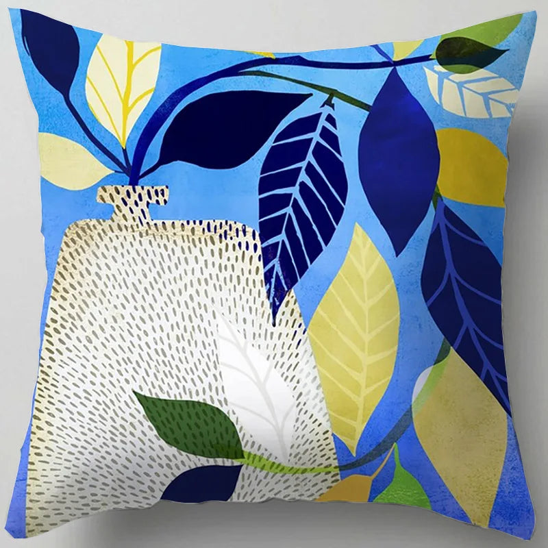 DecorBites™ Blue Flower Leaves Pattern Pillowcase - Nordic Style Living Room Cushion Cover