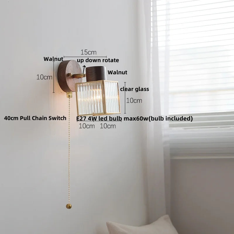 DecorBites™ LED Walnut Wood Wall Sconce Clear Glass Bathroom Mirror Light