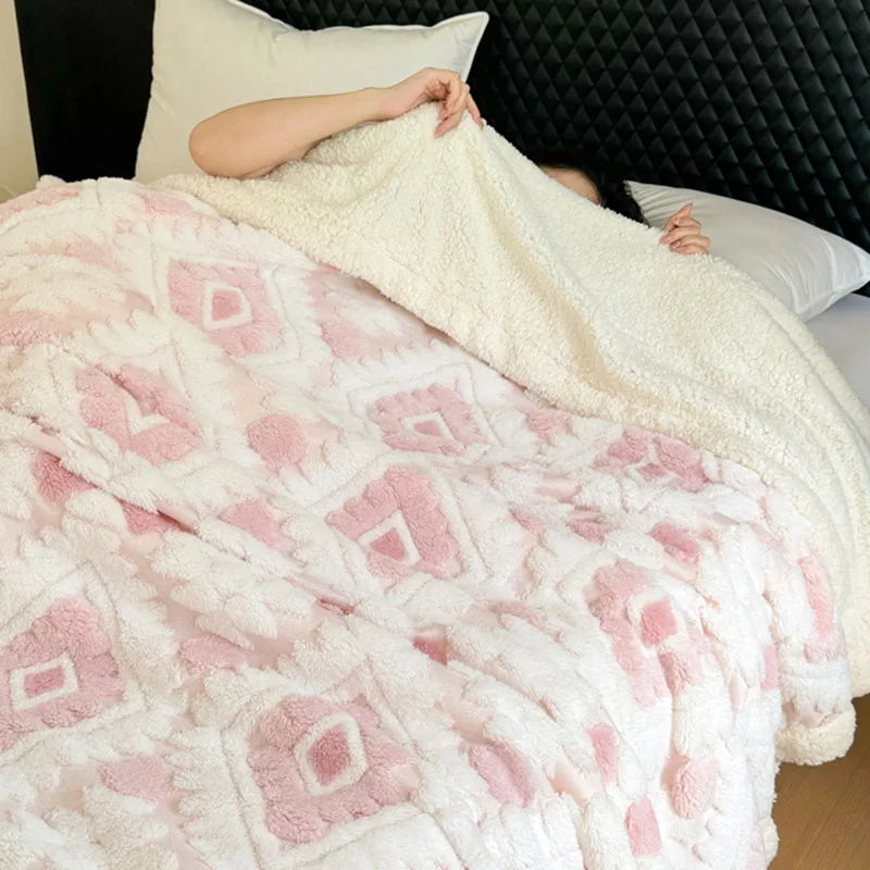 DecorBites™ Geometric Jacquard Taff Velvet Blanket Lamb Wool Warm Nap Bed Sheets