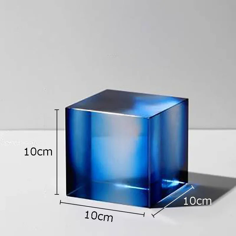 DecorBites™ Crystal Cube Ornaments Clear Glass Sculpture Desk Decoration Geo Graded Square