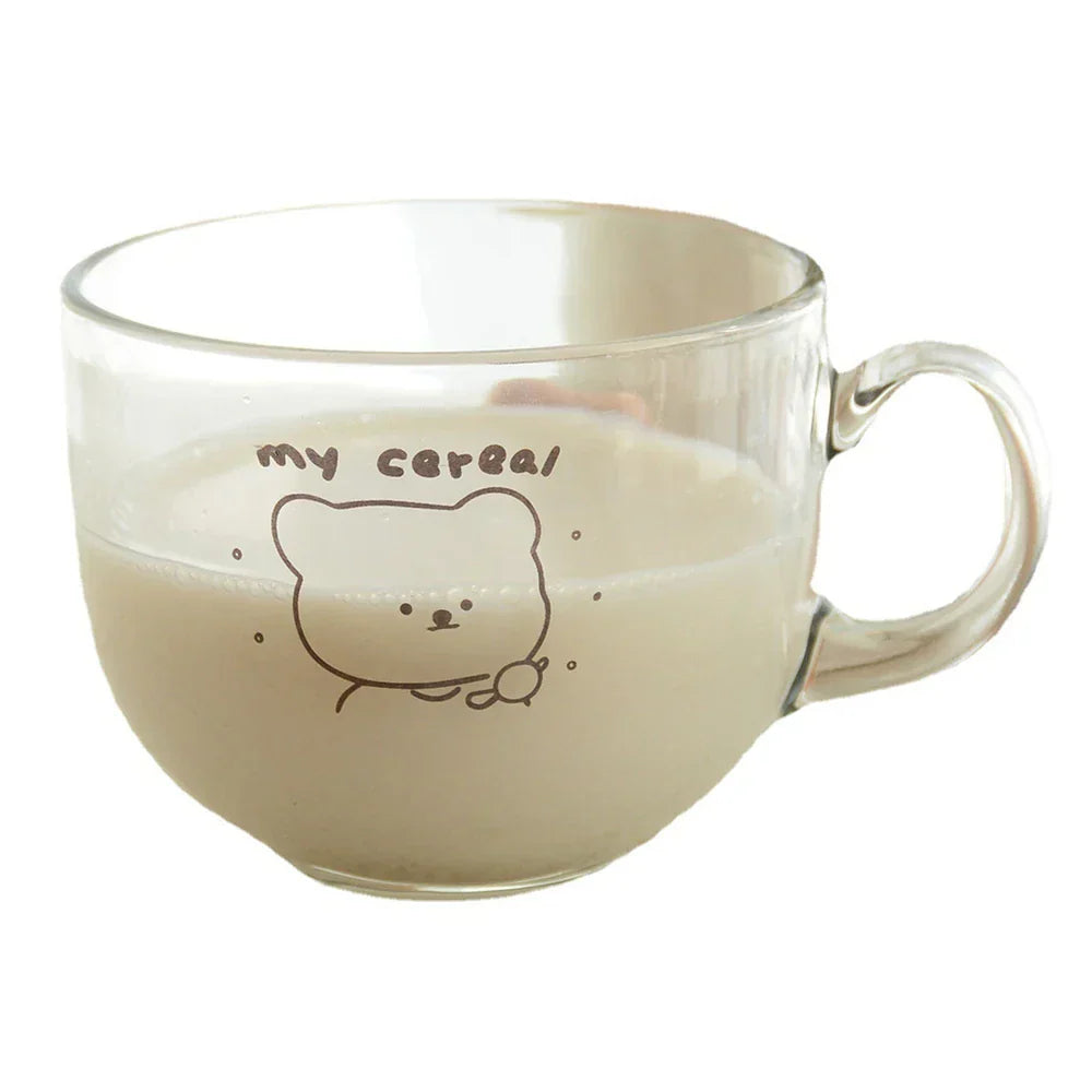 DecorBites™ Bear Print Glass Coffee Mug with Handle for Home & Office