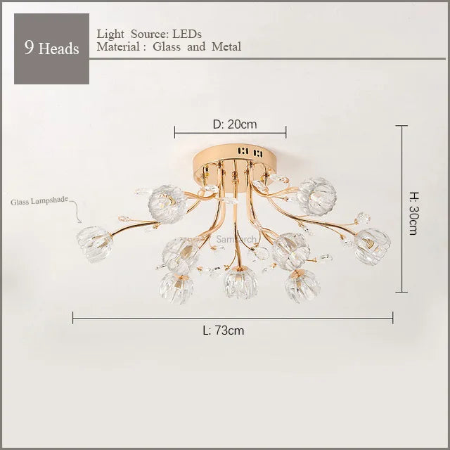 DecorBites™ Dendritic Crystal Ceiling Lamp: Nordic Luxury Glass Flower Chandelier for Bright Decor