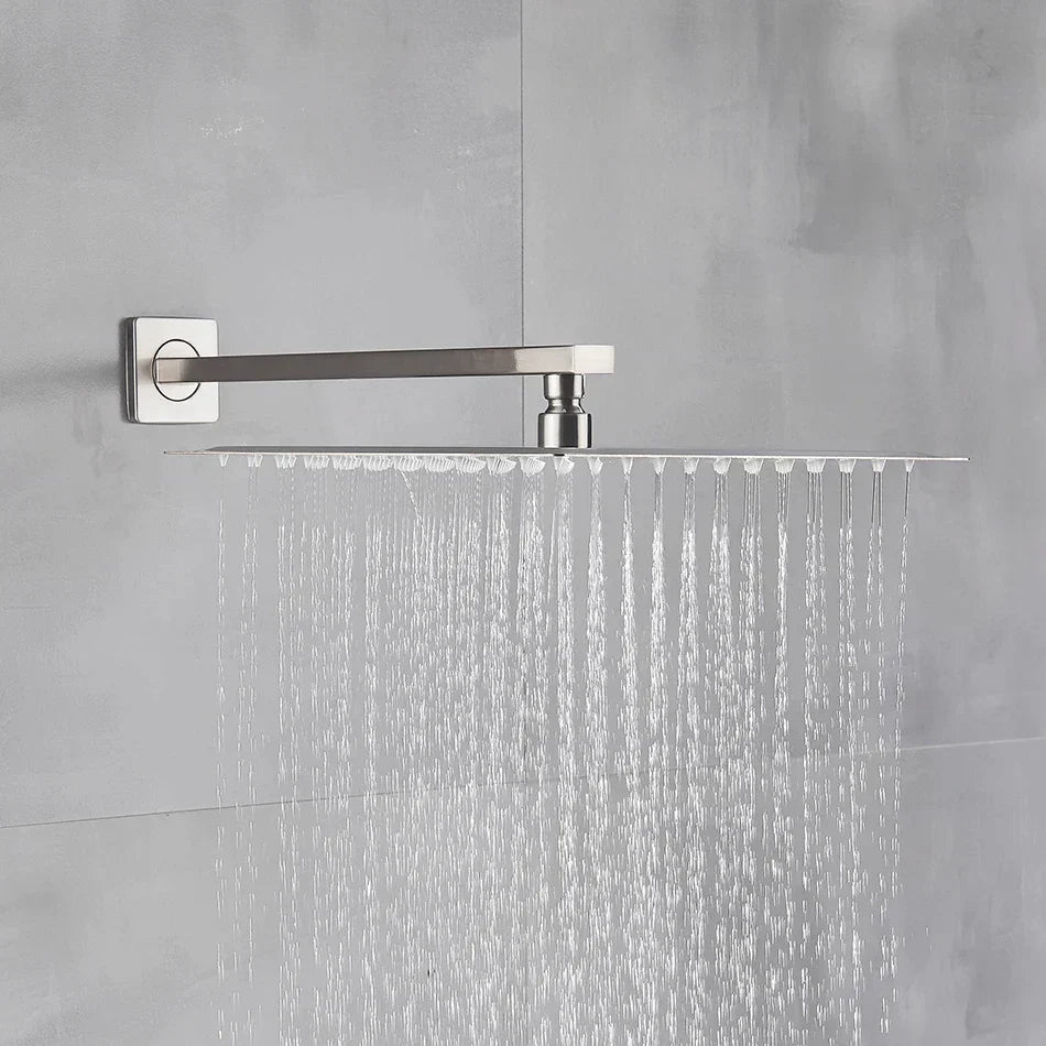 DecorBites™ Brushed Nickel Rainfall Shower Head with Shower Arm - Ultra Thin Top Sprayer
