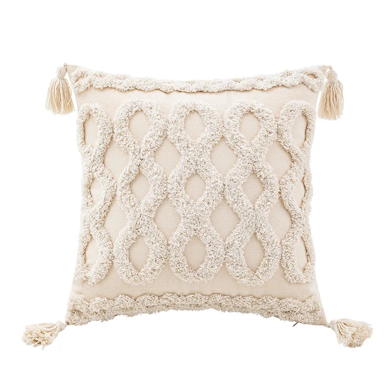 DecorBites™ Geometric Tufted Cushion Cover Beige Patchwork Pillow Covers Wabi-sabi Style