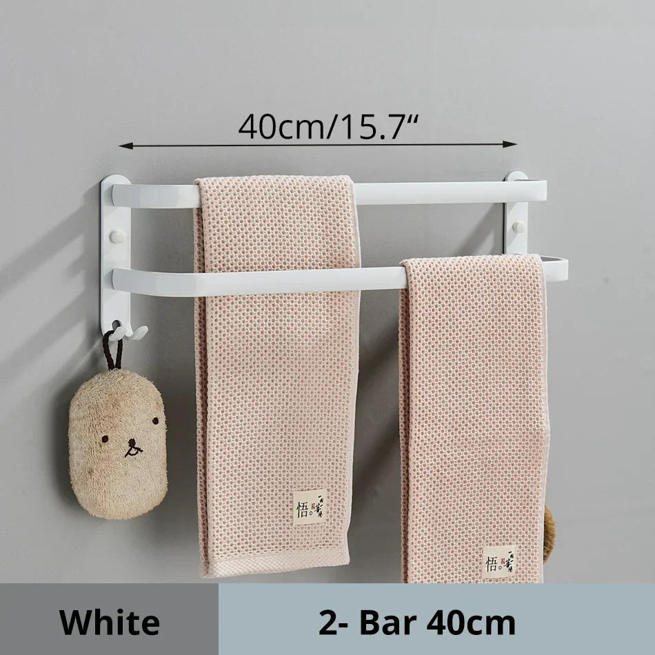 DecorBites™ Aluminum Bathroom Towel Rack with Hook, Wall Mounted Multiple Layer Cloth Hanger