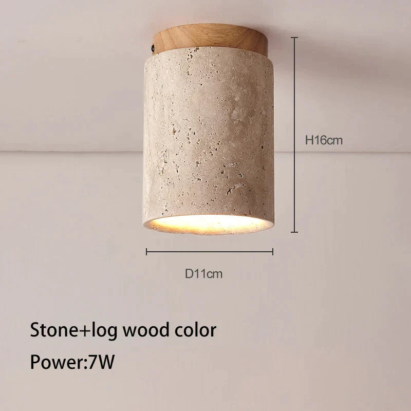 DecorBites™ Japanese Style Stone Wood Round LED Ceiling Lamp for Living Room and Corridor