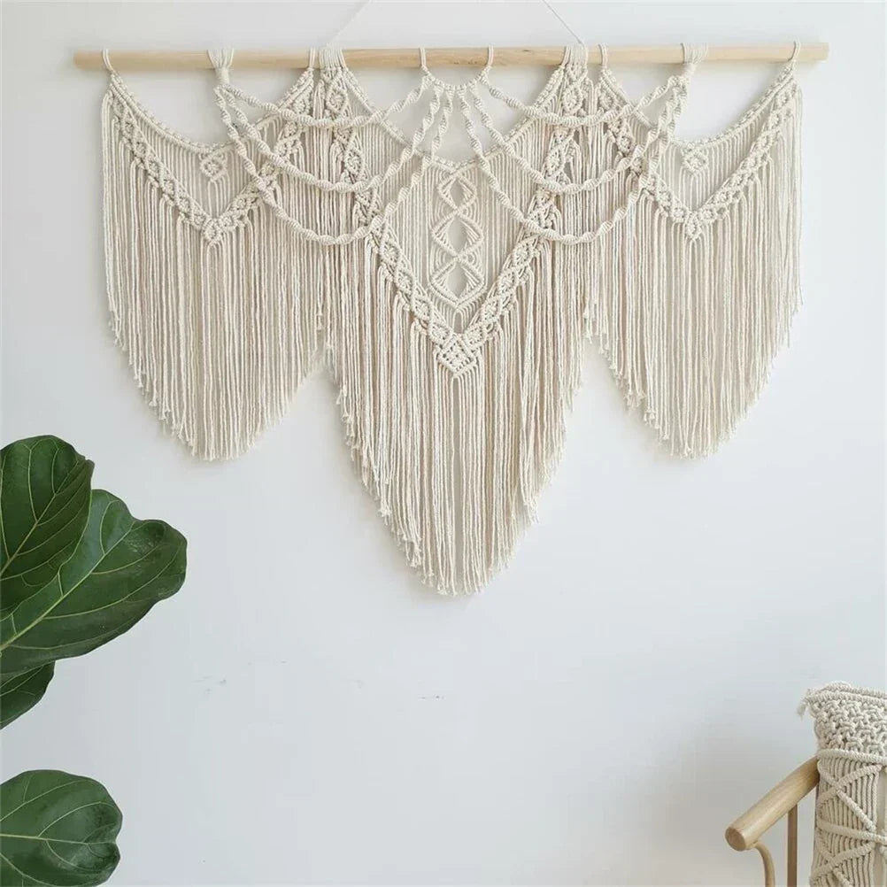 DecorBites™ Large Hand-Woven Macrame Wall Hanging Tapestry with Wooden Stick & Tassels