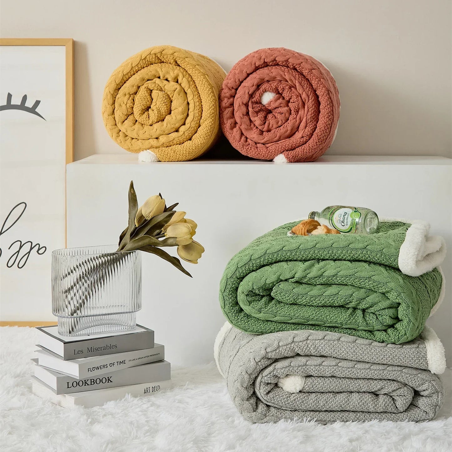 DecorBites™ Cable Knit Sherpa Blanket - Nordic Elegance for Autumn & Winter