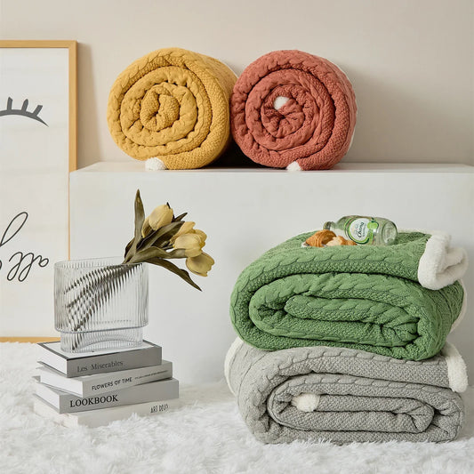 DecorBites™ Cable Knit Sherpa Blanket - Nordic Elegance for Autumn & Winter